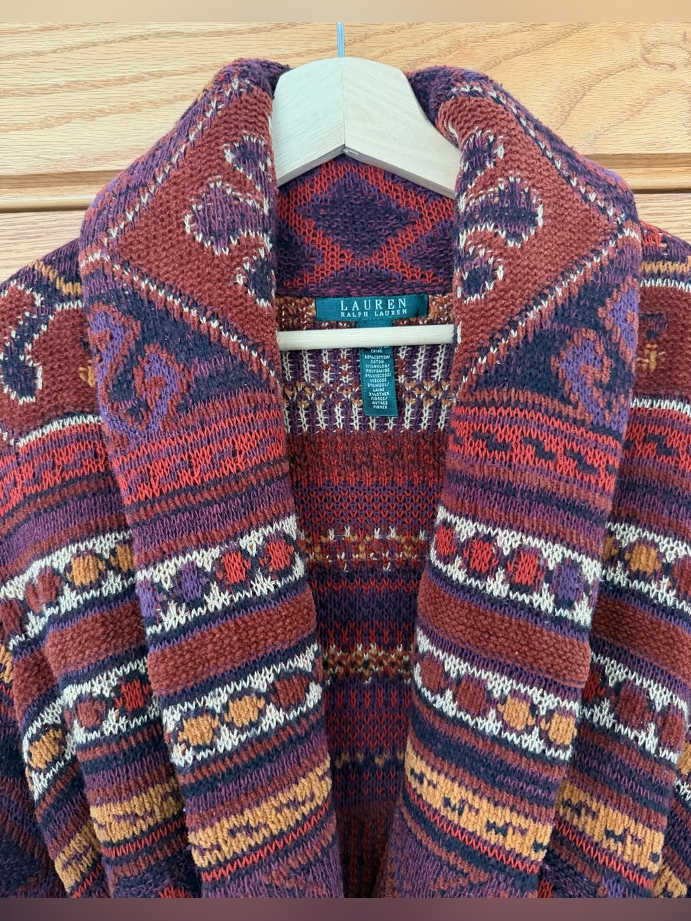 Vintage Ralph Lauren Shawl Collar Southwestern Cardigan Sweater - M 💜❤️🧡 - Picture 3 of 11